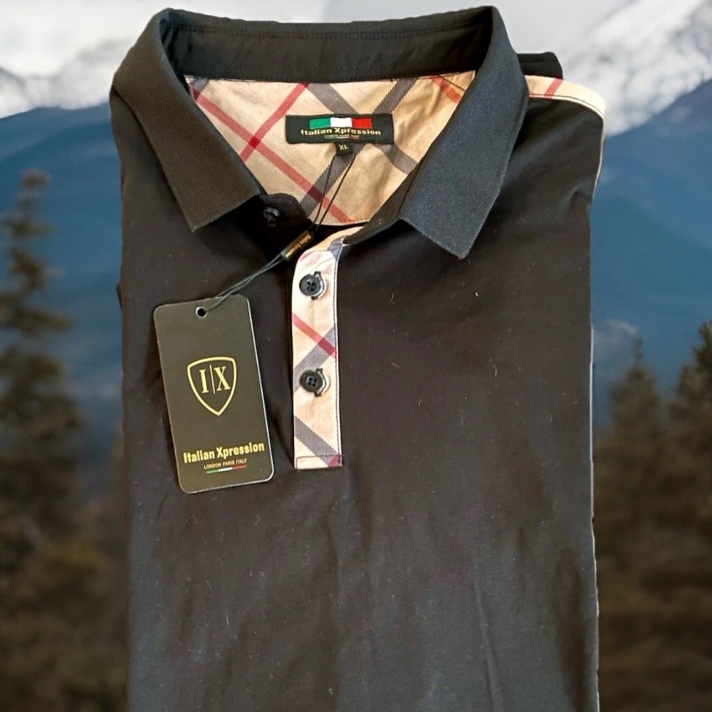 NWT-fine Designer Italian Polo By Italian Expression XL Black Short Sleeve
